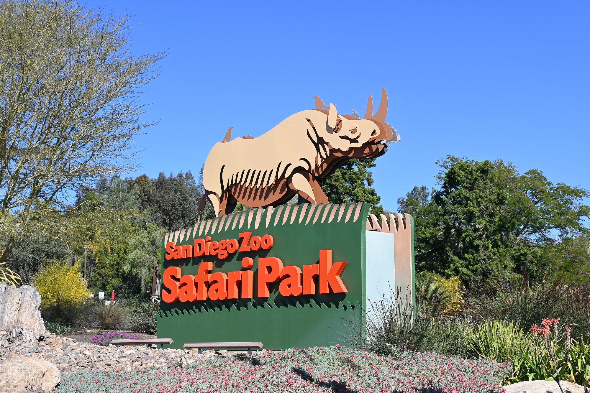 Rhino sign at the entrance to the San Diego Zoo Safari Park