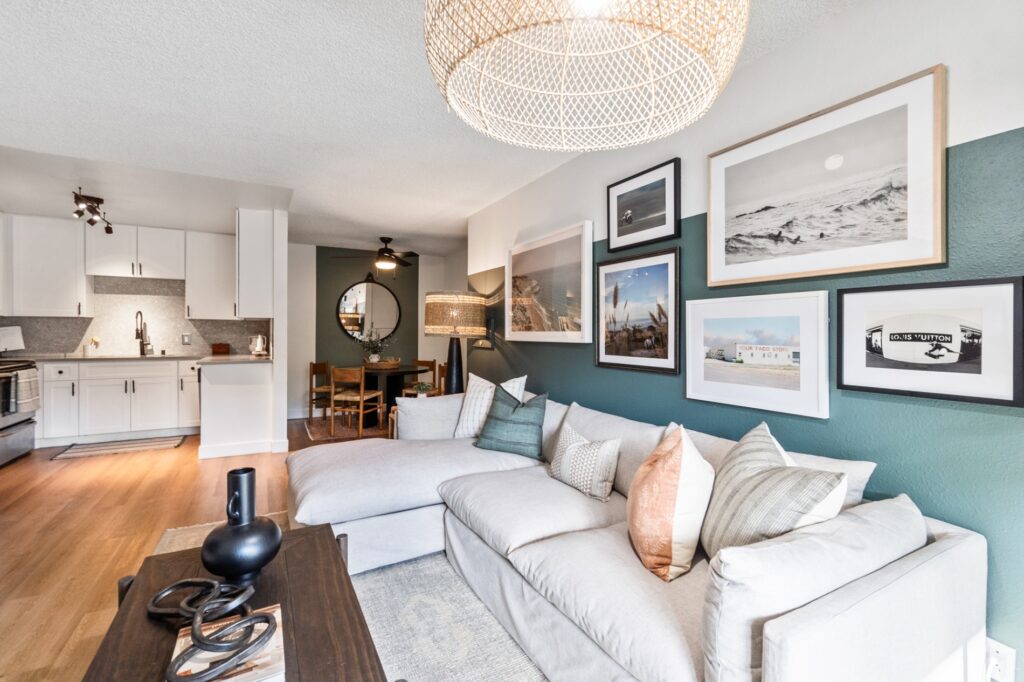 Open-concept living space and kitchen at Madera Ridge apartments for rent in Escondido, CA